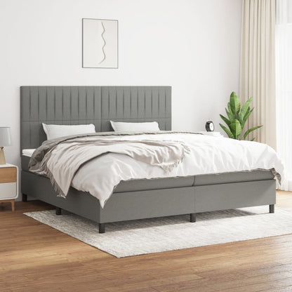 Box spring bed with mattress dark grey 200x200 cm fabric