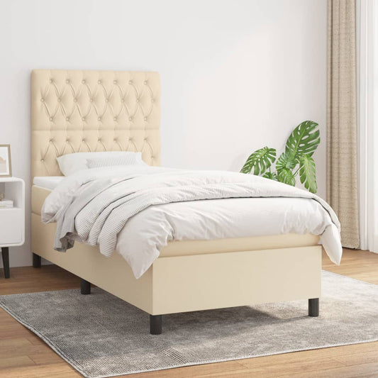 Boxspringbett mit Matratze Creme 90x200 cm Stoff