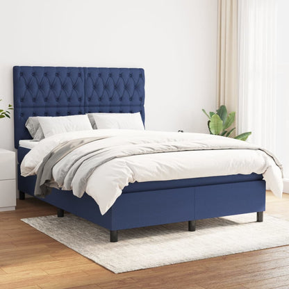 Box spring bed with mattress blue 140x200 cm fabric