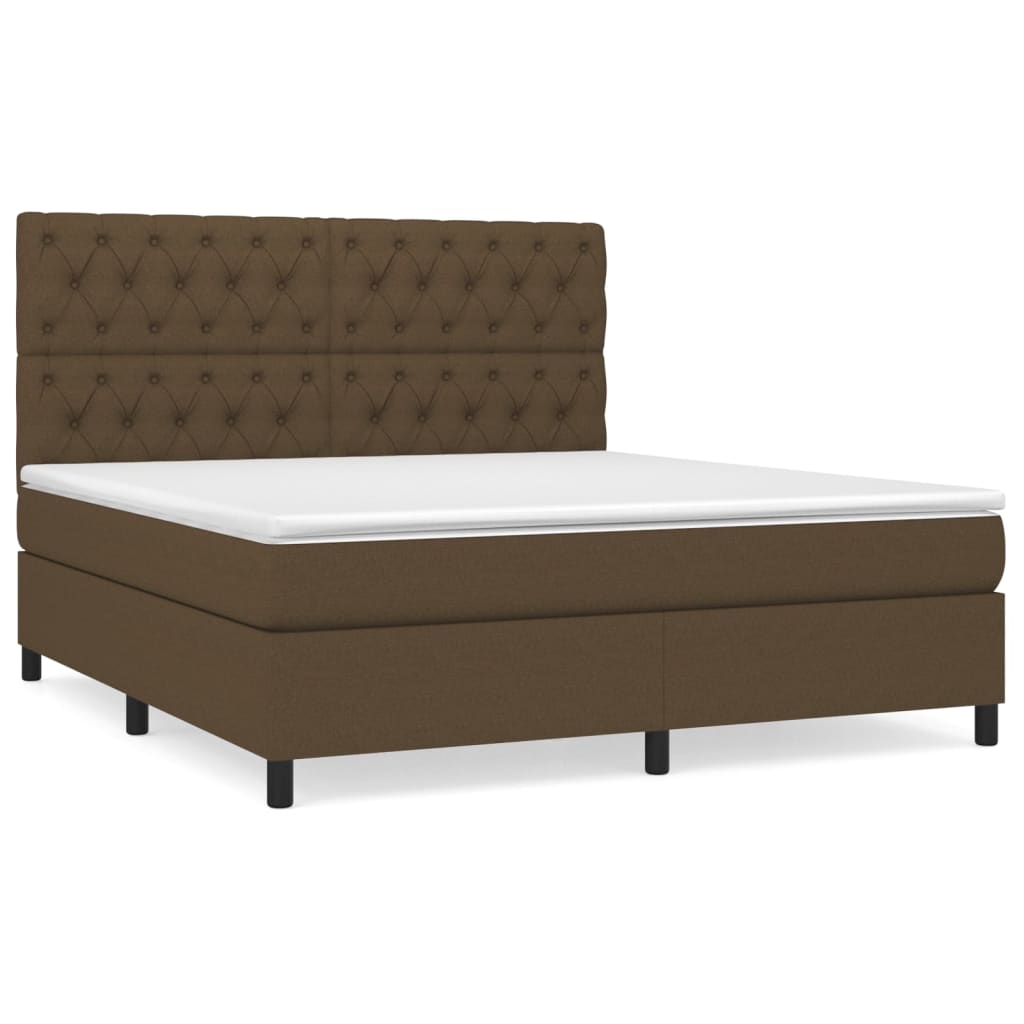 Box spring bed with mattress dark brown 160x200 cm fabric