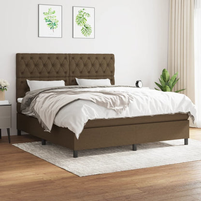 Box spring bed with mattress dark brown 160x200 cm fabric