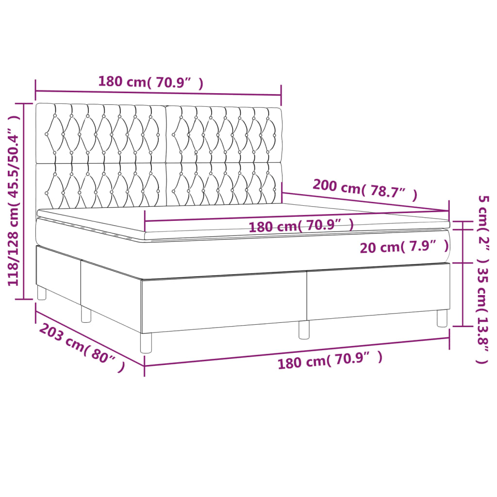 Boxspringbett mit Matratze Dunkelgrau 180x200 cm Stoff