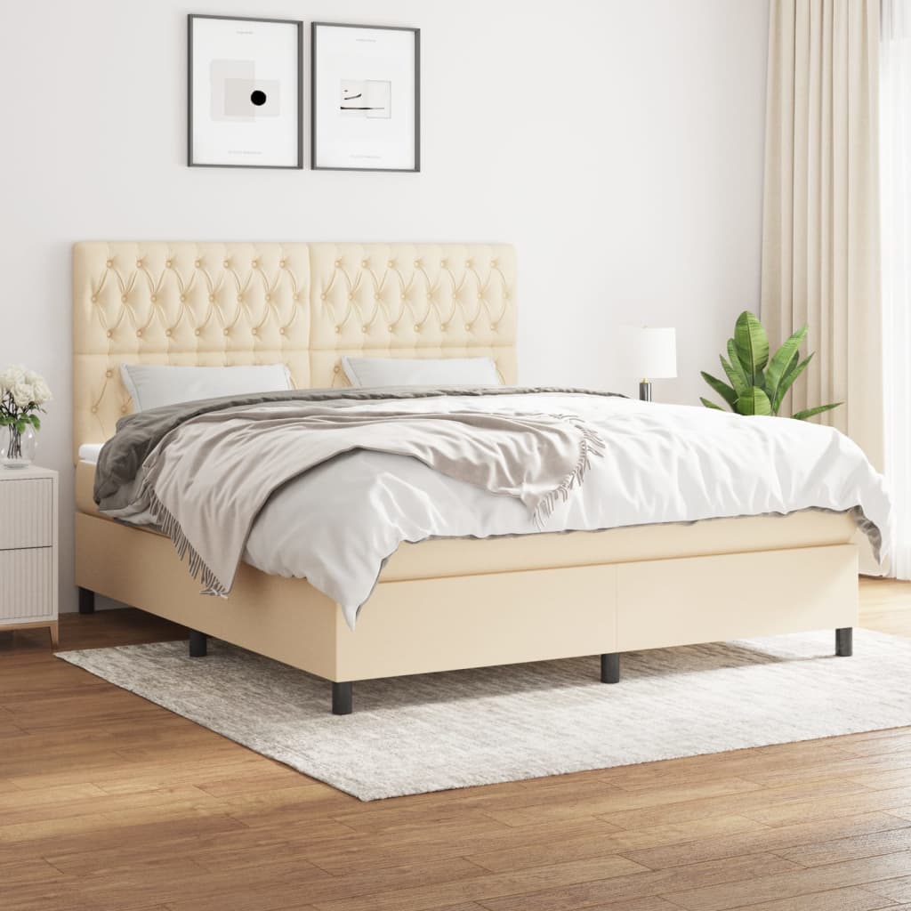 Boxspringbett mit Matratze Creme 180x200 cm Stoff