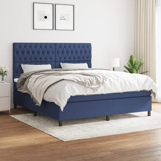 Boxspringbett mit Matratze Blau 180x200 cm Stoff