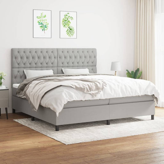 Box spring bed with mattress light grey 200x200 cm fabric