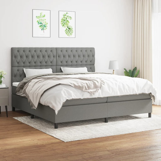 Box spring bed with mattress dark grey 200x200 cm fabric