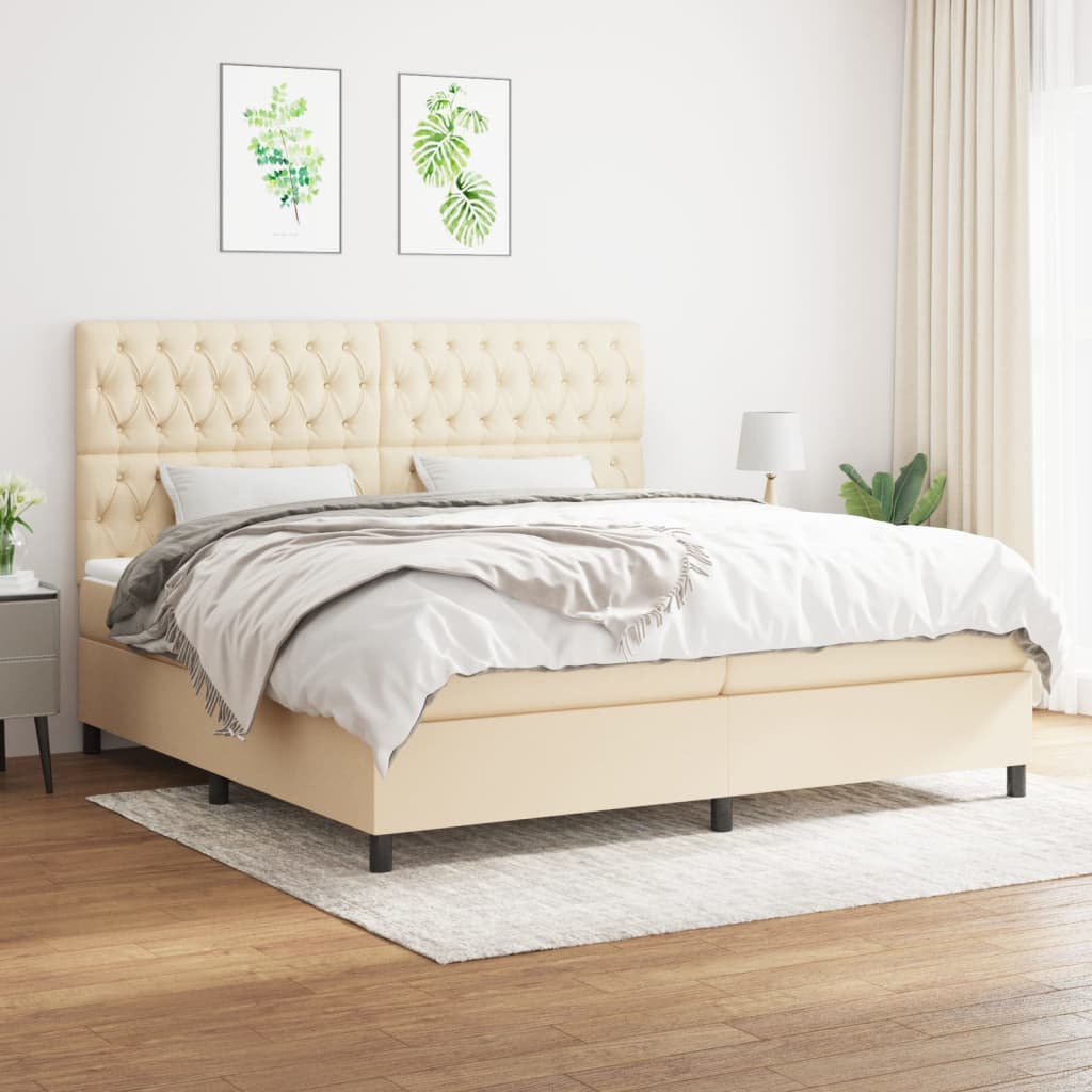 Boxspringbett mit Matratze Creme 200x200 cm Stoff