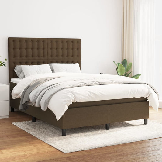 Box spring bed with mattress dark brown 140x200 cm fabric