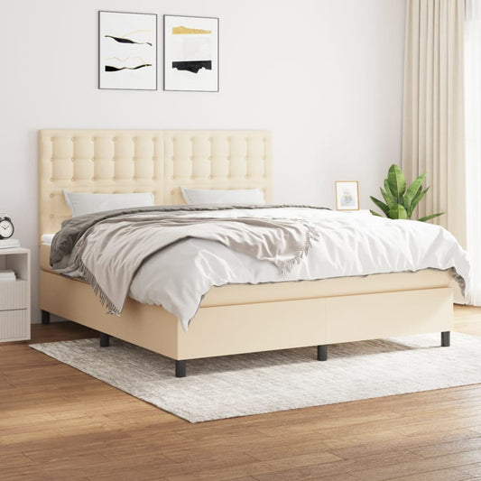 Boxspringbett mit Matratze Creme 160x200 cm Stoff