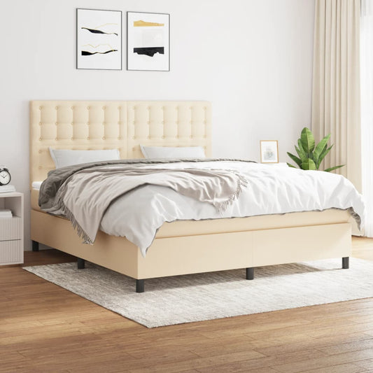 Boxspringbett mit Matratze Creme 180x200 cm Stoff