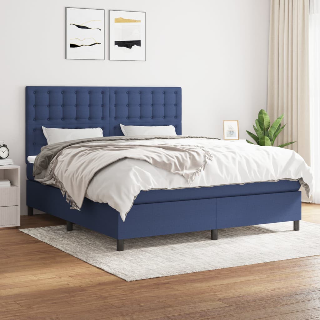 Boxspringbett mit Matratze Blau 180x200 cm Stoff