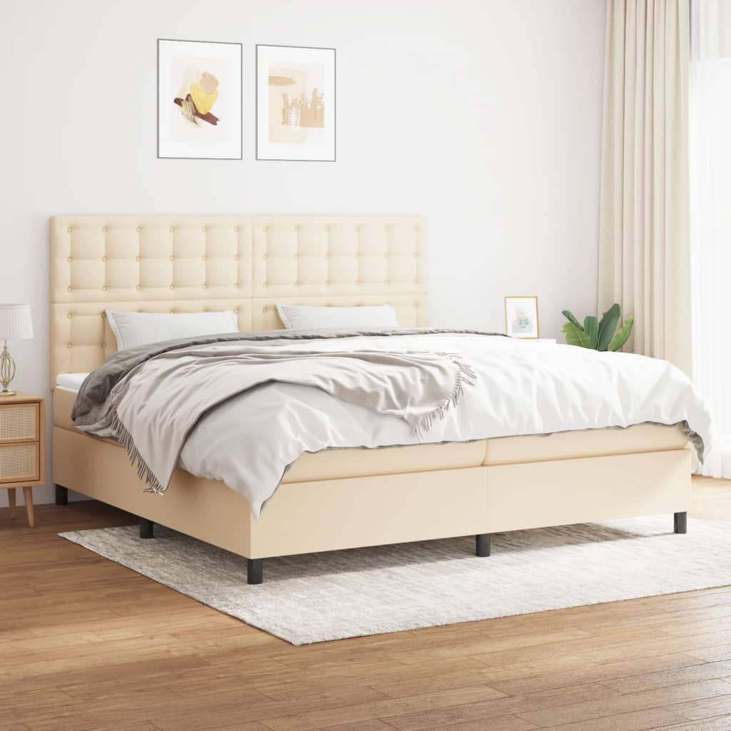 Boxspringbett mit Matratze Creme 200x200 cm Stoff