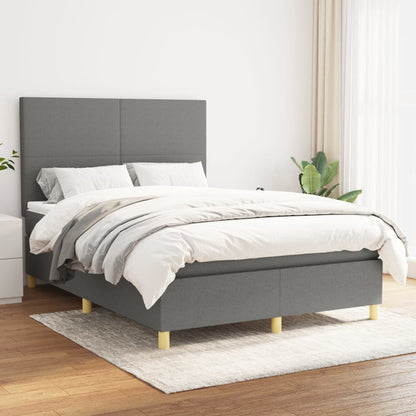 Box spring bed with mattress dark grey 140x200 cm fabric