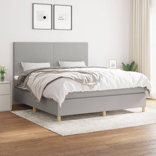 Box spring bed with mattress light grey 160x200 cm fabric