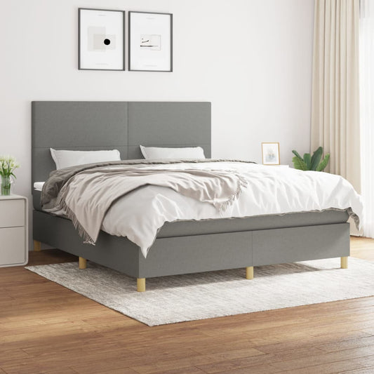 Box spring bed with mattress dark grey 160x200 cm fabric