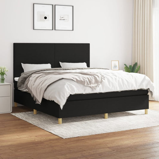 Box spring bed with mattress black 160x200 cm fabric