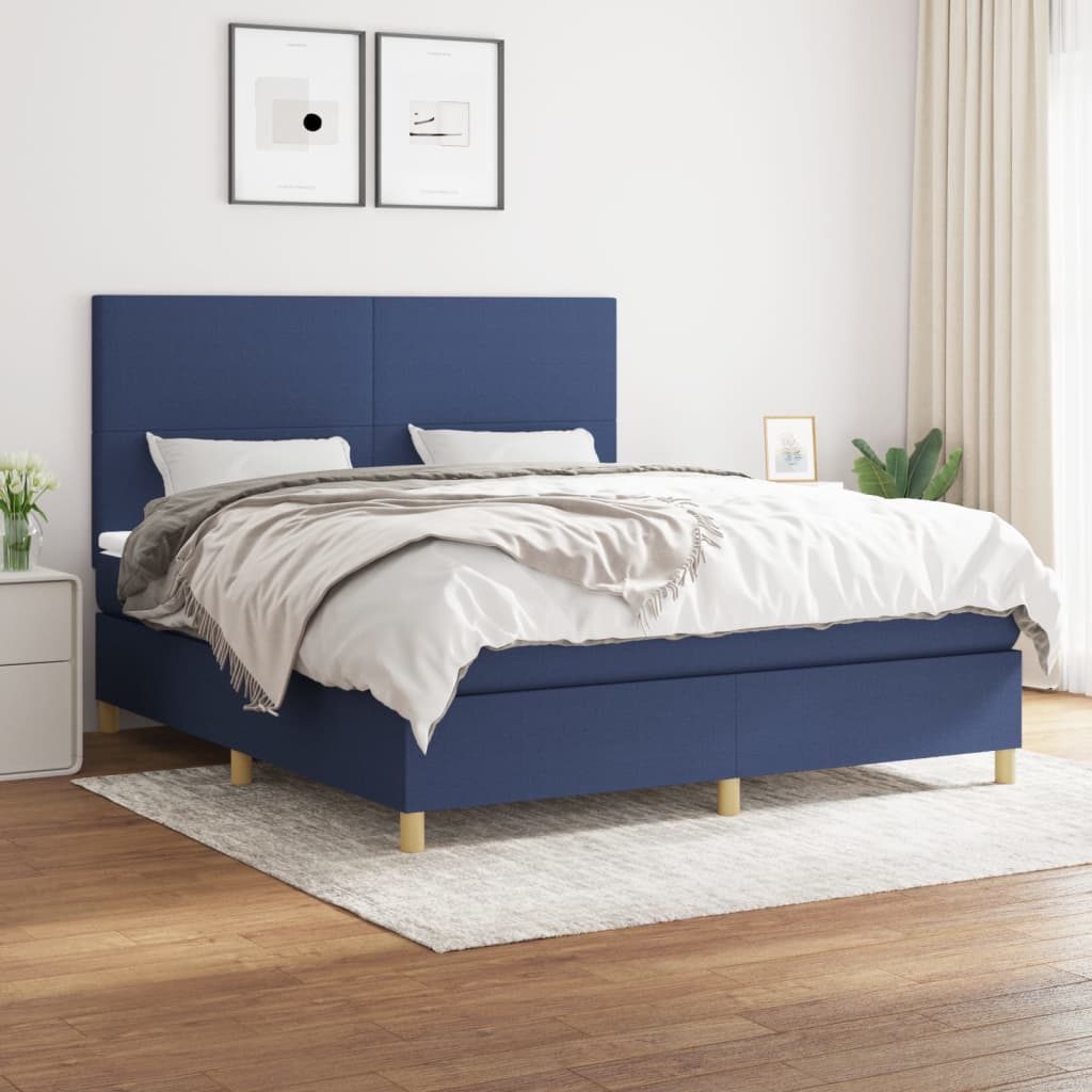 Boxspringbett mit Matratze Blau 180x200 cm Stoff