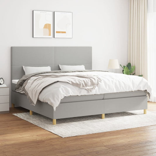 Box spring bed with mattress light grey 200x200 cm fabric