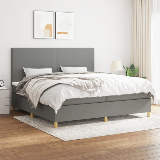 Box spring bed with mattress dark grey 200x200 cm fabric