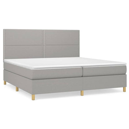 Box spring bed with mattress light grey 200x200 cm fabric