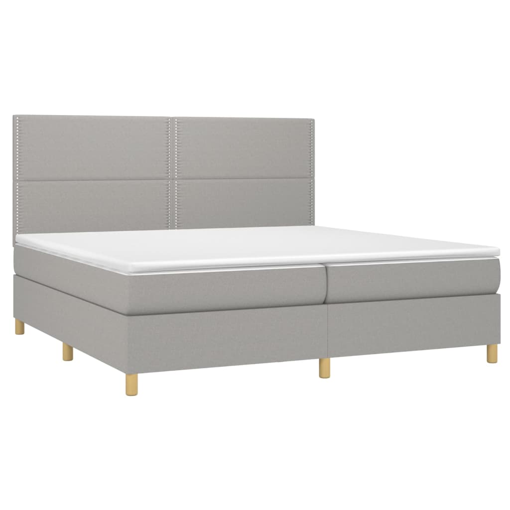 Box spring bed with mattress light grey 200x200 cm fabric