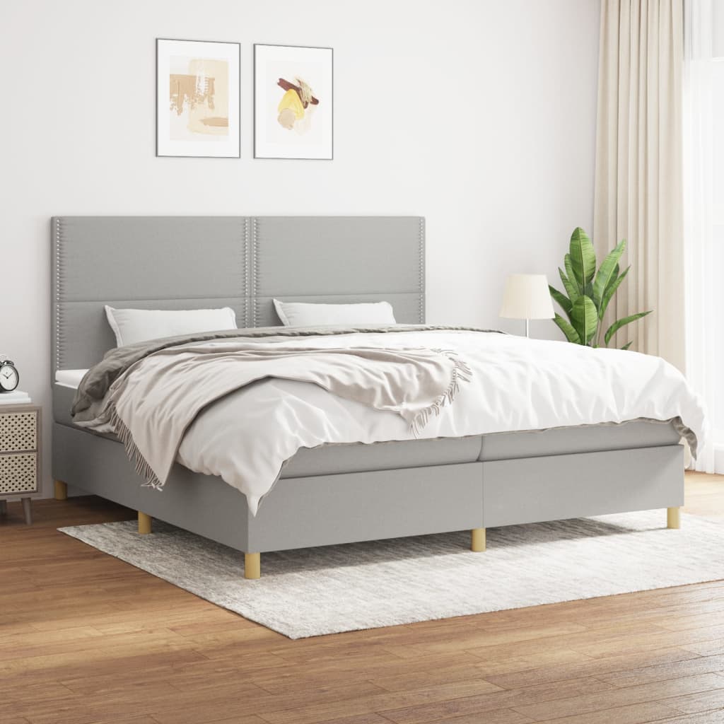 Box spring bed with mattress light grey 200x200 cm fabric