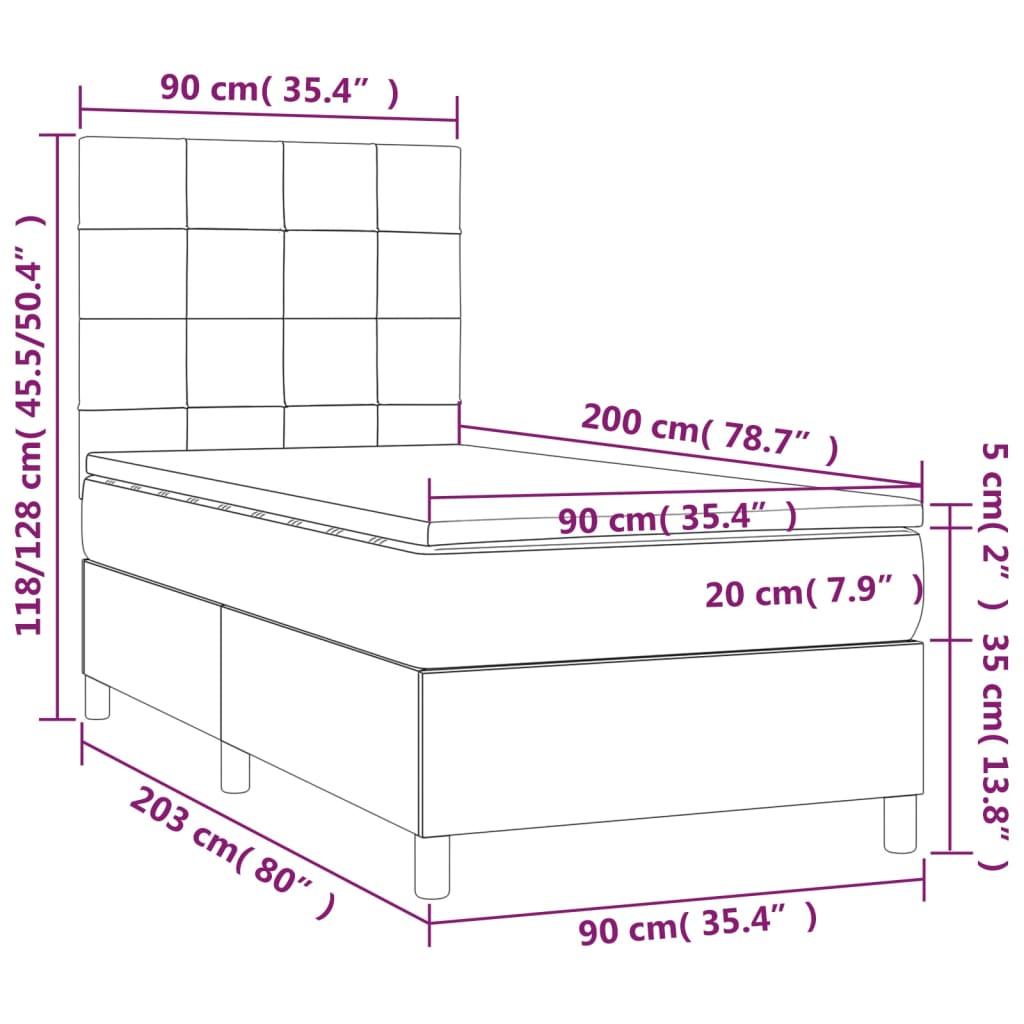 Boxspringbett mit Matratze Dunkelbraun 90x200 cm Stoff