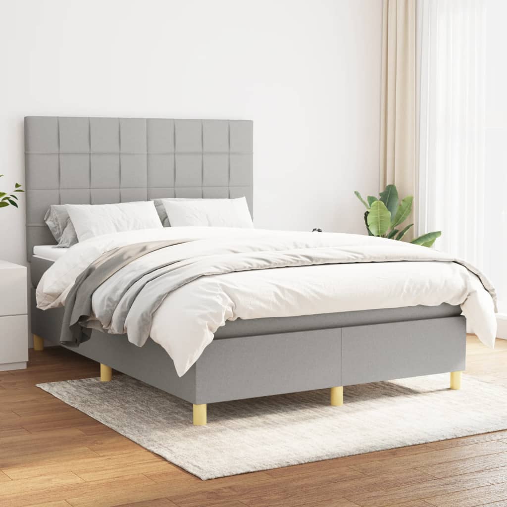 Box spring bed with mattress light grey 140x200 cm fabric