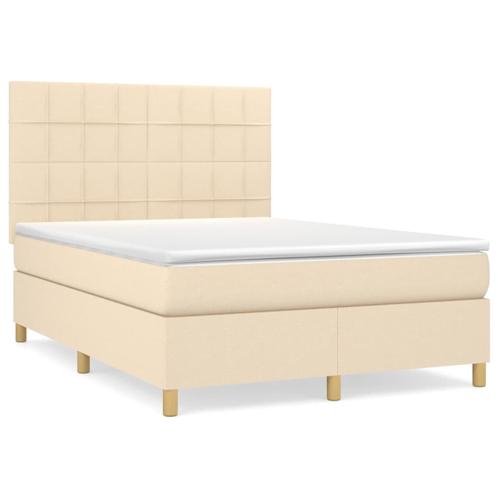 Box spring bed with mattress cream 140x200 cm fabric