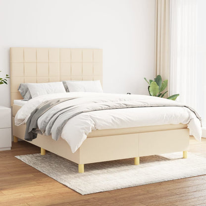 Box spring bed with mattress cream 140x200 cm fabric