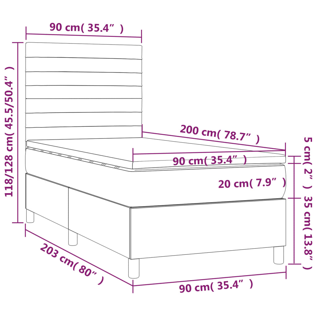 Boxspringbett mit Matratze Blau 90x200 cm Stoff