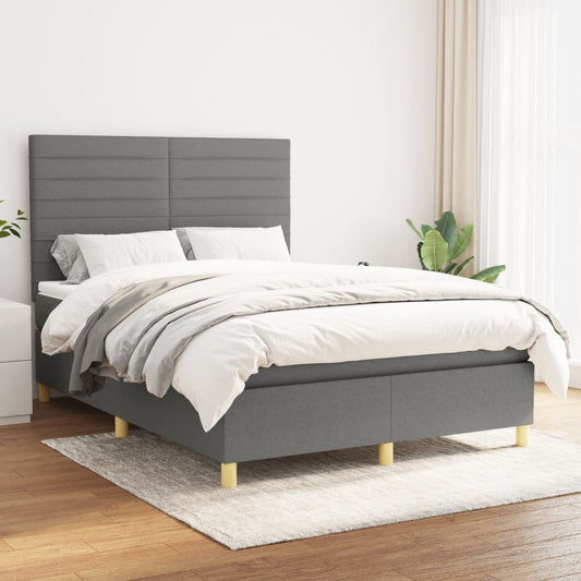 Box spring bed with mattress dark grey 140x200 cm fabric