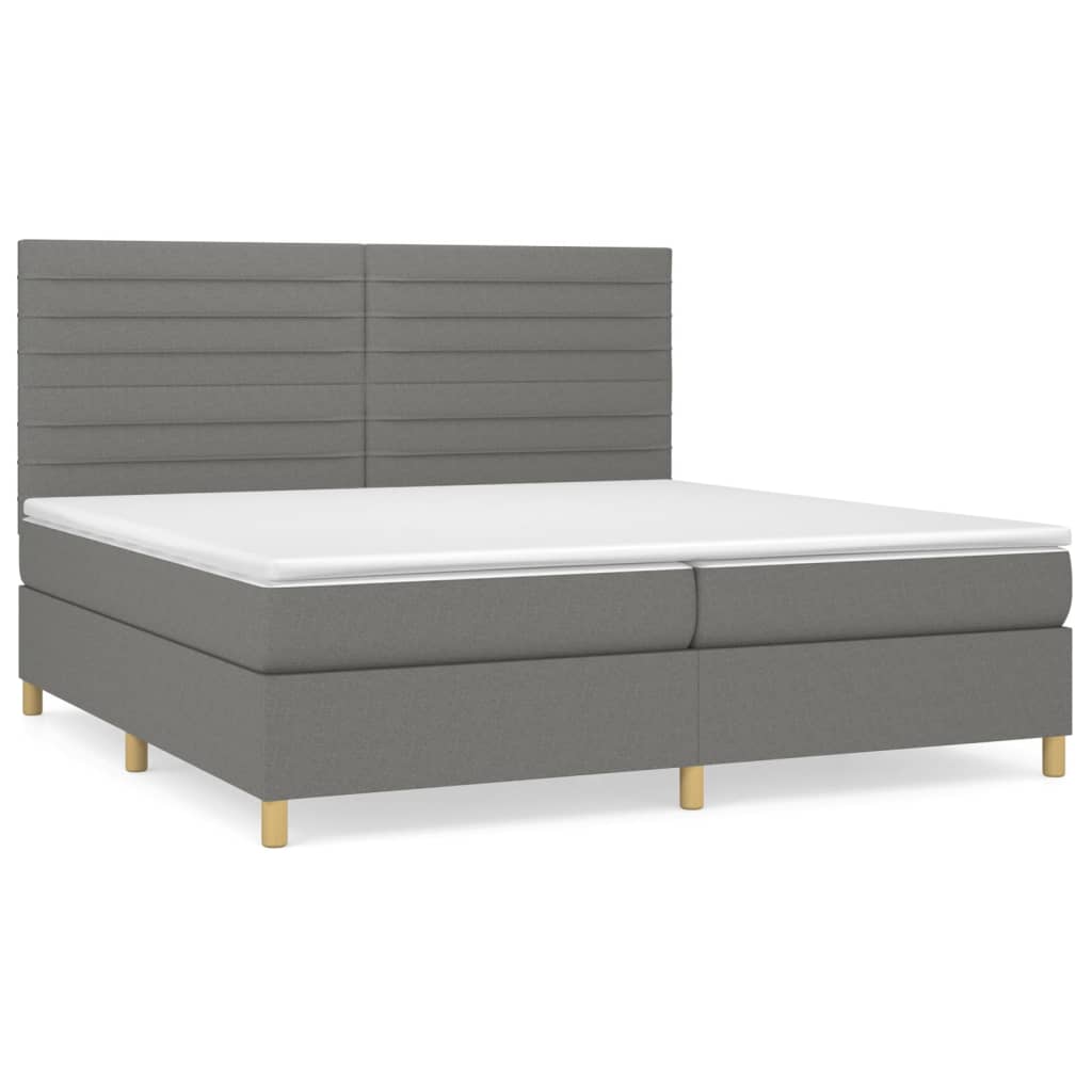 Box spring bed with mattress dark grey 200x200 cm fabric