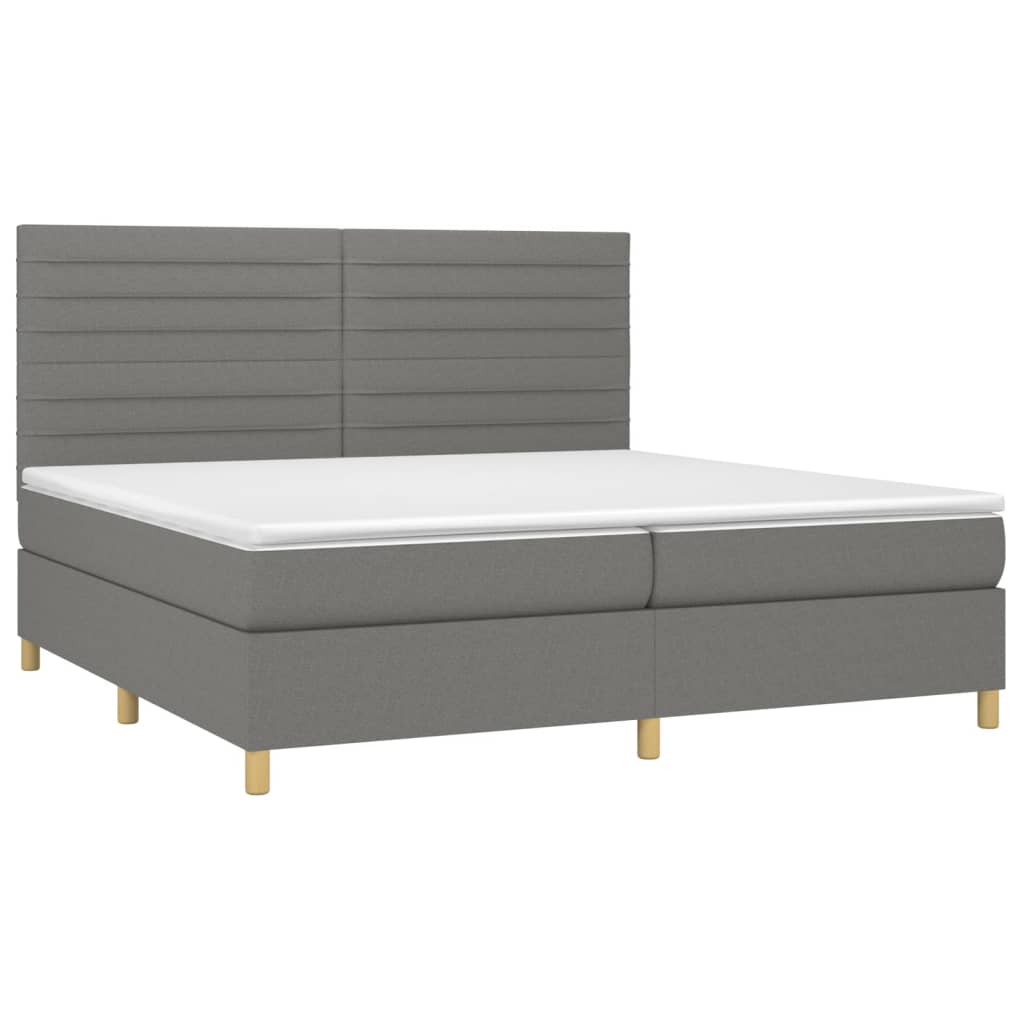 Box spring bed with mattress dark grey 200x200 cm fabric