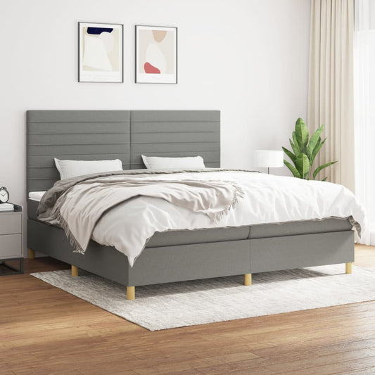 Box spring bed with mattress dark grey 200x200 cm fabric