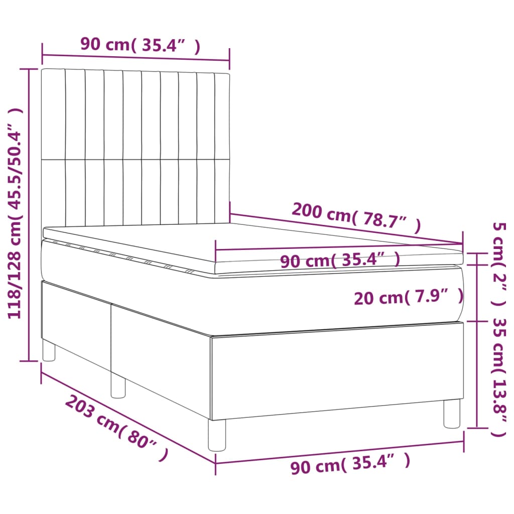 Boxspringbett mit Matratze Schwarz 90x200 cm Stoff