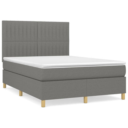 Box spring bed with mattress dark grey 140x200 cm fabric