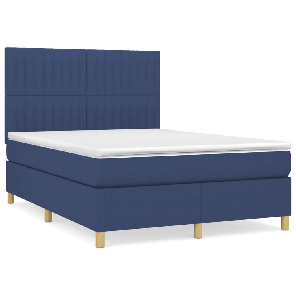 Boxspringbett mit Matratze Blau 140x200 cm Stoff