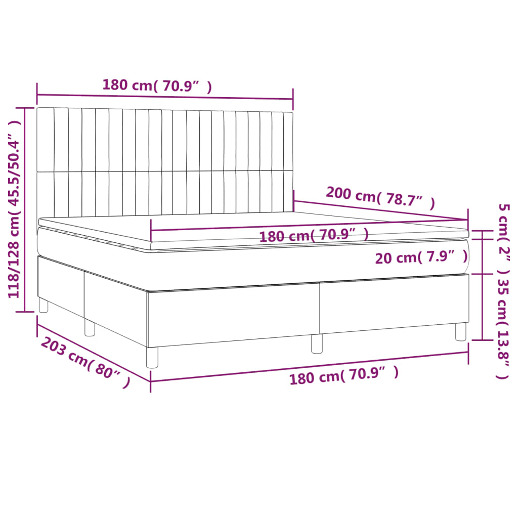 Boxspringbett mit Matratze Hellgrau 180x200 cm Stoff