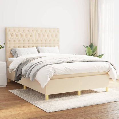 Box spring bed with mattress cream 140x200 cm fabric