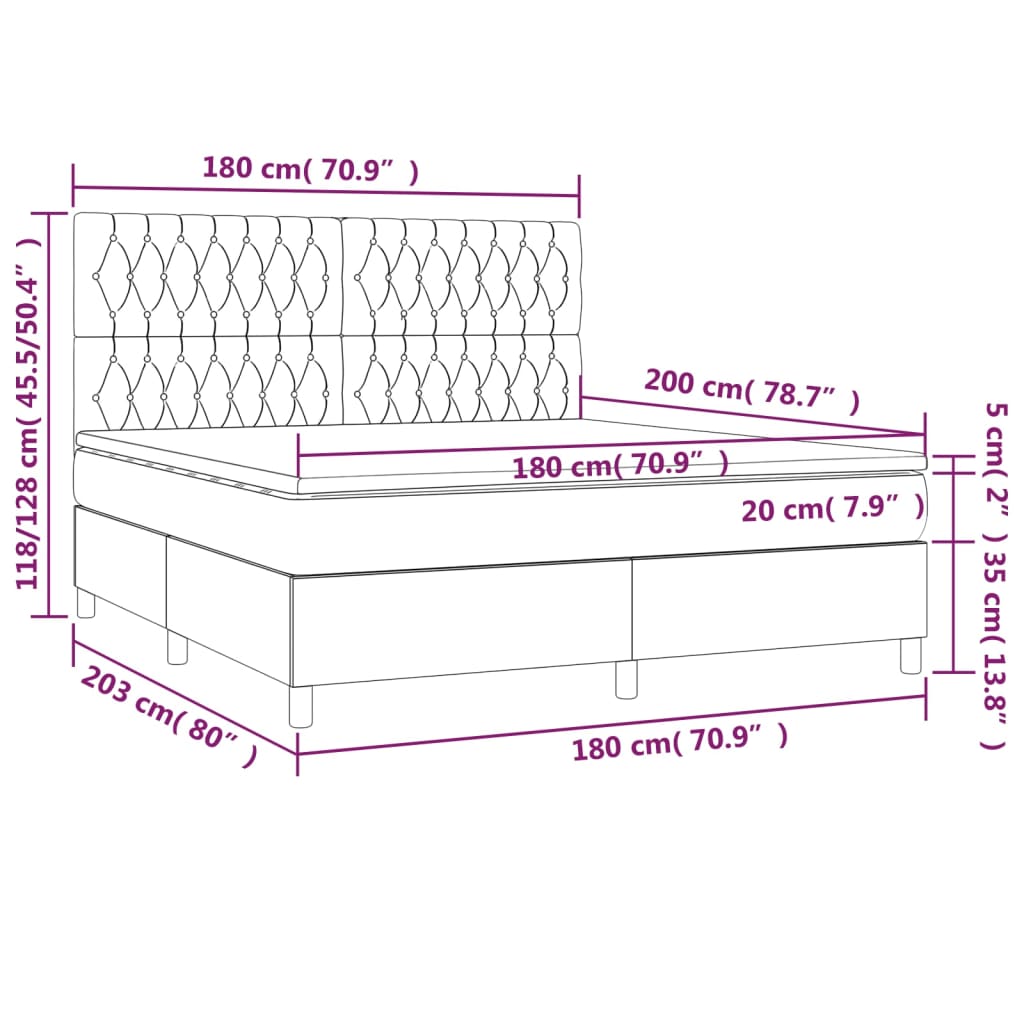 Boxspringbett mit Matratze Hellgrau 180x200 cm Stoff