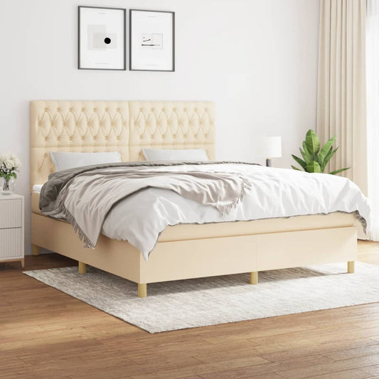 Boxspringbett mit Matratze Creme 180x200 cm Stoff