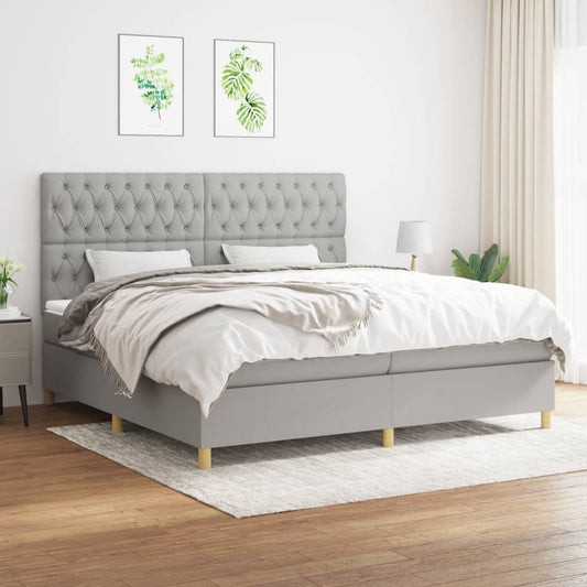 Box spring bed with mattress light grey 200x200 cm fabric