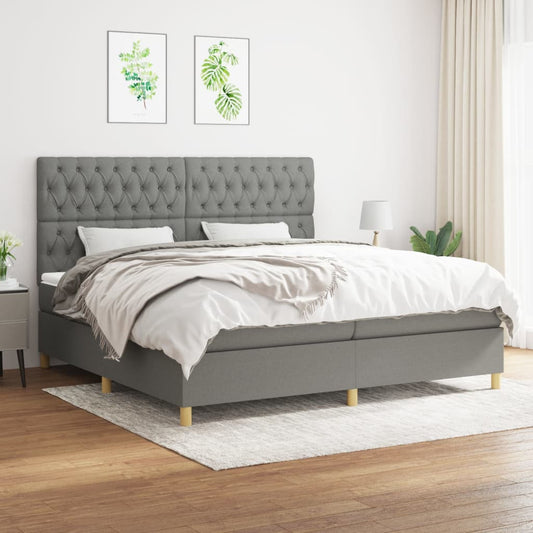 Box spring bed with mattress dark grey 200x200 cm fabric