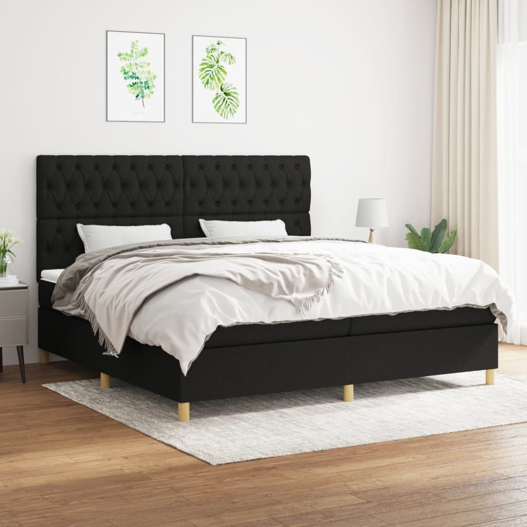 Box spring bed with mattress black 200x200 cm fabric