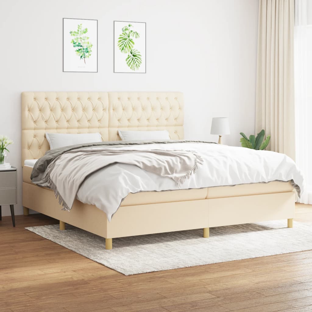 Boxspringbett mit Matratze Creme 200x200 cm Stoff