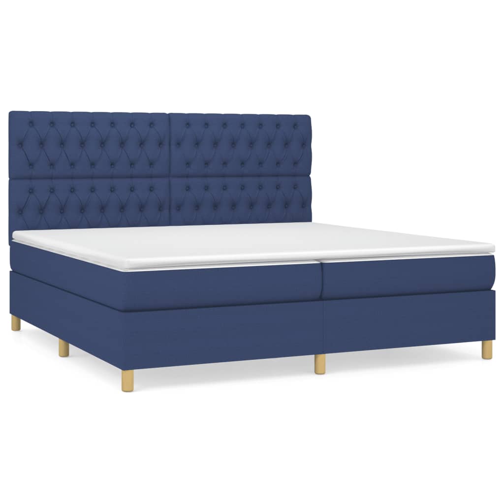 Box spring bed with mattress blue 200x200 cm fabric