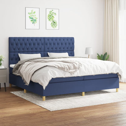 Box spring bed with mattress blue 200x200 cm fabric