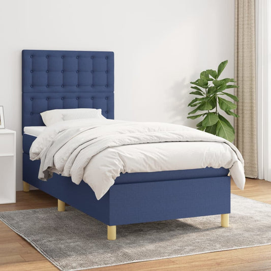 Boxspringbett mit Matratze Blau 90x200 cm Stoff