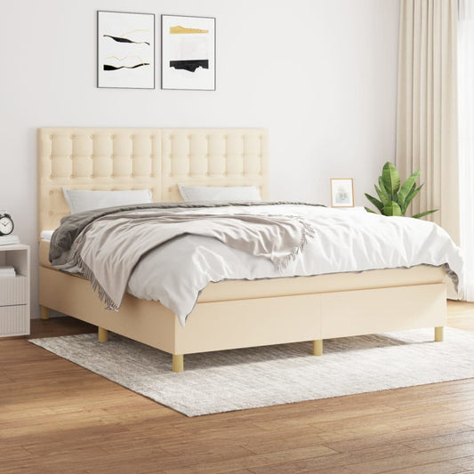 Boxspringbett mit Matratze Creme 180x200 cm Stoff